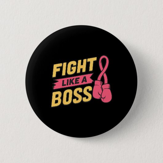 Kampf wie ein rosa Bossrosa-Ribbon-Boxing Brustkre Button (Vorderseite)