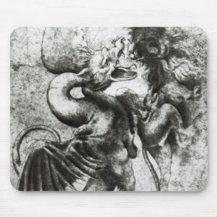Kampf zwischen einem Drachen und einem Löwe Mousepad