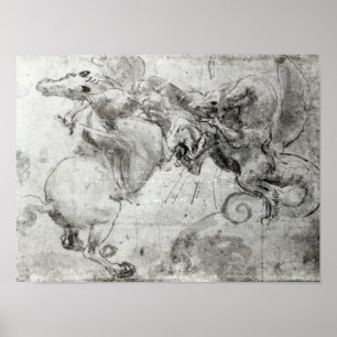 Kampf zwischen einem Rider und einem Drachen, c.14 Poster