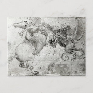 Kampf zwischen einem Rider und einem Drachen, c.14 Postkarte