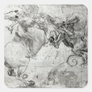 Kampf zwischen einem Rider und einem Drachen, c.14 Quadratischer Aufkleber