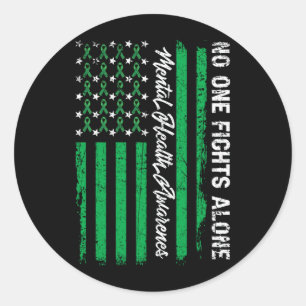 Kämpfe USA Flag Mental Health Awareness Green Runder Aufkleber