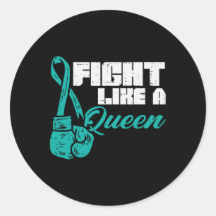 Kämpfe wie Queen Aquamarin Boxing Gloves Ovarialkr Runder Aufkleber
