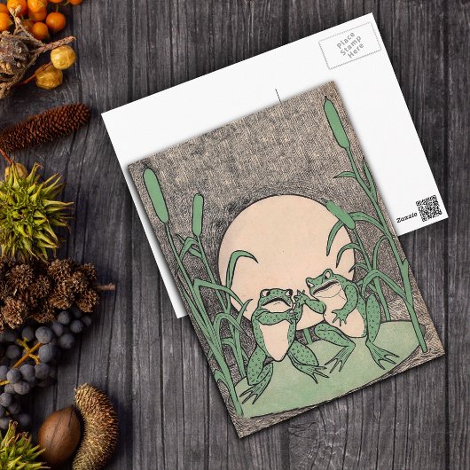 Kämpfende grüne Frösche Seeroseblatt Postkarte