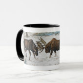 Kämpfende Stier-Elch-Tier-Kunst-Szene Tasse (Vorderseite Links)