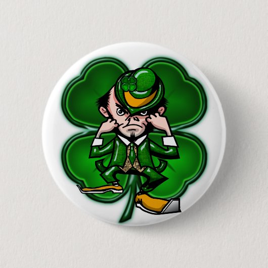 Kämpfender 4 Blatt Leprechan Knopf Button (Vorderseite)