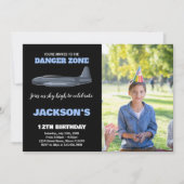 Kämpfer Jet Birthday Einladungen Blau mit Foto (Vorderseite)