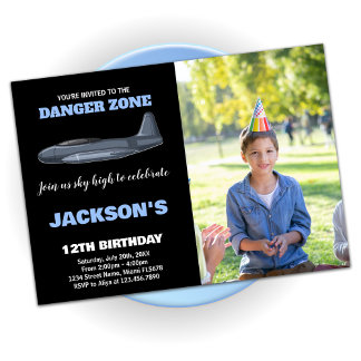 Kämpfer Jet Birthday Einladungen Blau mit Foto