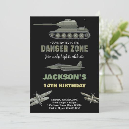 Kämpfer Jet Birthday Einladungen Gefahr Zone dunke (Stehend Vorderseite)