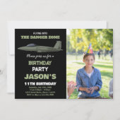 Kämpfer Jet Birthday Einladungen Green Dunkel Foto (Vorderseite)