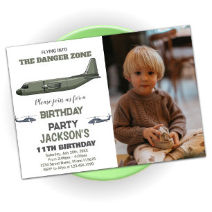 Kämpfer Jet Birthday Einladungen Green Dunkel Foto