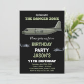 Kämpfer Jet Birthday Einladungen Green Dunkel Schw (Stehend Vorderseite)