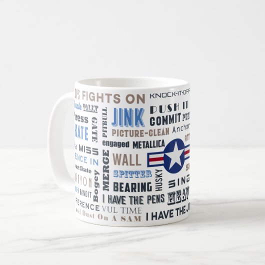 Kämpfer Pilot-Tasse mit Lingo (alle Zweige) Kaffeetasse (Vorderseite Links)