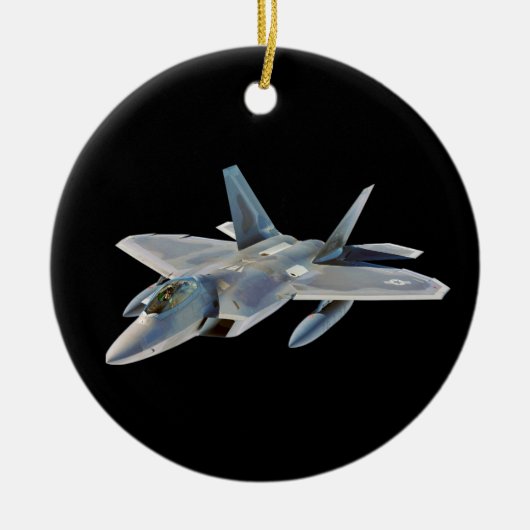 Kampfflugzeug des Raubvogel-F-22 auf Schwarzem Keramikornament (Vorne)
