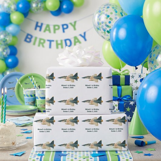 Kampfflugzeug-Tarnung Junge 1. Geburtstag Geschenkpapier