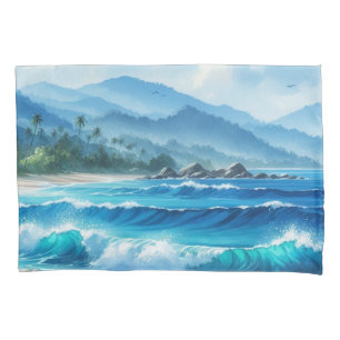 Kampfflugzeug Tropical Beach Wellen Wasserfarben Kissenbezug