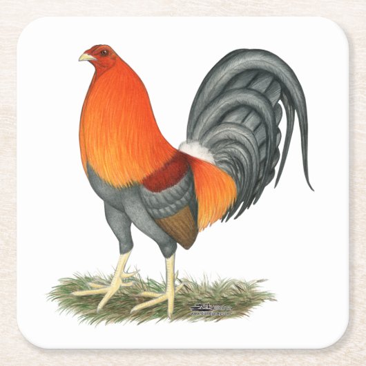 Kampfhahn-blaues Rot-Hahn Rechteckiger Pappuntersetzer (Vorderseite)