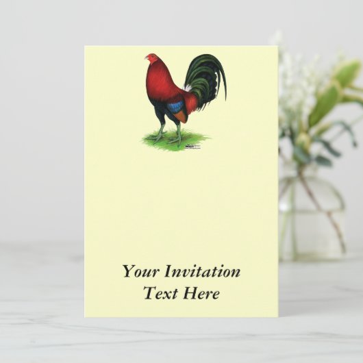 Kampfhahn: Dunkelrot Einladung (Stehend Vorderseite)