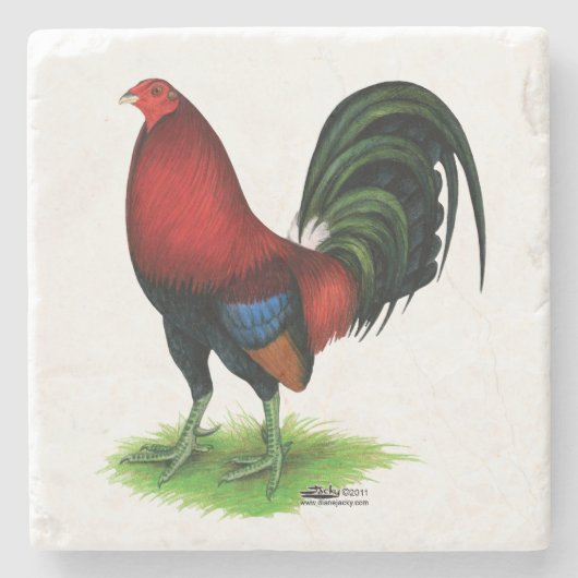 Kampfhahn: Dunkelrot Steinuntersetzer (Vorderseite)