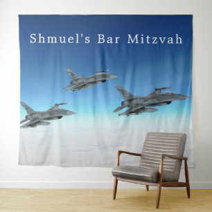 Kampfjet Bar Mizwa Fotoautomaten-Banner Wandteppich