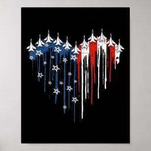 Kampfjet Flugzeug Amerikanische Flagge Herz 4. Jul Poster