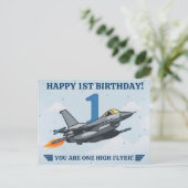 Kampfjet Flugzeug Junge Erster Geburtstag Postkarte (Stehend Vorderseite)