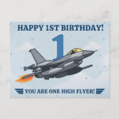 Kampfjet Flugzeug Junge Erster Geburtstag Postkarte (Vorderseite)