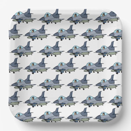 Kampfjet-Papierteller, Militär Luftwaffe Pilot Pappteller (Vorderseite)