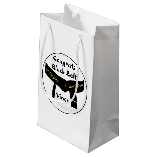 Kampfkunst-1. Grad-Gürtel-Glückwünsche Kleine Geschenktüte (Rückseite Schrägansicht)