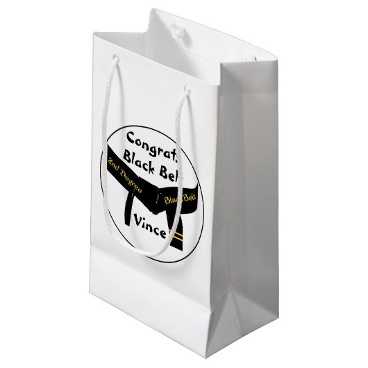 Kampfkunst-2. Grad-Gürtel-Glückwünsche Kleine Geschenktüte (Vorderseite Schrägansicht)