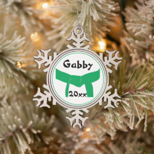 Kampfkunst-grüner Gürtel datiert Schneeflocken Zinn-Ornament