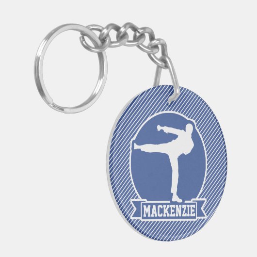 Kampfkunst, Karate, Blaue und Weiße Streifen Schlüsselanhänger (Vorderseite links)