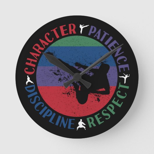 Kampfkunst - Karate-Grundwerte Runde Wanduhr (Vorderseite)