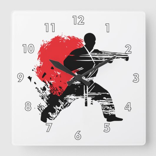 Kampfkunst Karate Quadratische Wanduhr (Vorderseite)