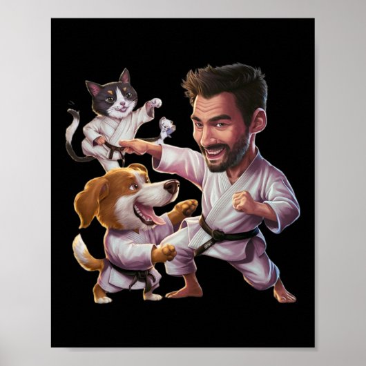 Kampfkunst mit Karate Hund und Katze in Aktion G Poster (Vorne)