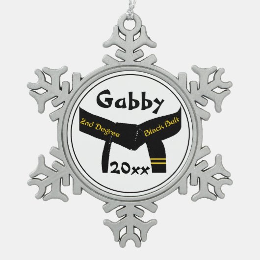 Kampfkunst Zweite Stufe Schwarzer Gürtel Schneeflocken Zinn-Ornament (Vorderseite)