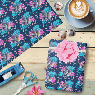 Kampfschwanz Kampffisch Lotus Wellen Blau Geschenkpapier