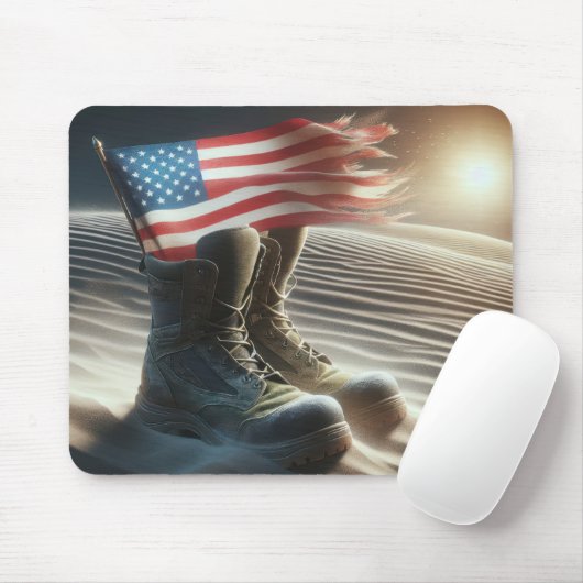 Kampfstiefel mit amerikanischer Flagge Mousepad (Mit Mouse)