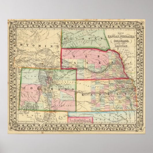 Kan, Neb, Colo Map von Mitchell Poster (Vorne)