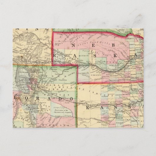 Kan, Neb, Colo Map von Mitchell Postkarte (Vorderseite)