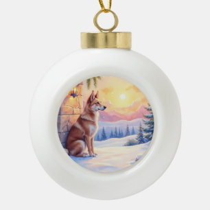 Kanaan-Hund Wüstenstein Winter Weihnachten Kunst Keramik Kugel-Ornament