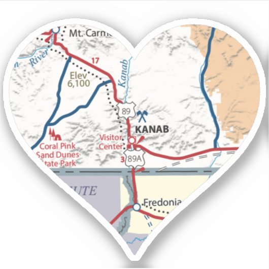 Kanab Utah Map Aufkleber (Vorderseite)