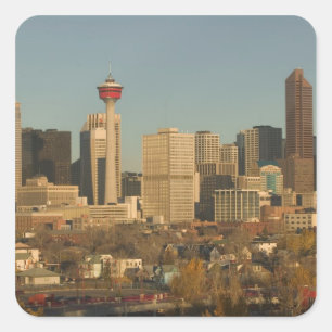 Kanada, Alberta, Calgary: Stadt-Skyline von 2 Quadratischer Aufkleber