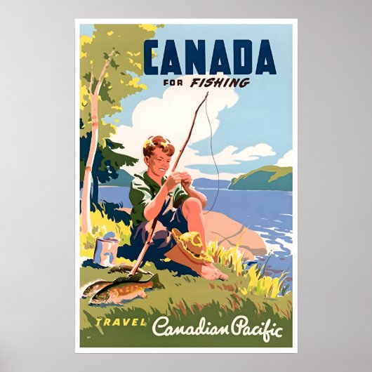 Kanada-Angler-Kunst-Reiseplakat Retro Poster (Vorne)