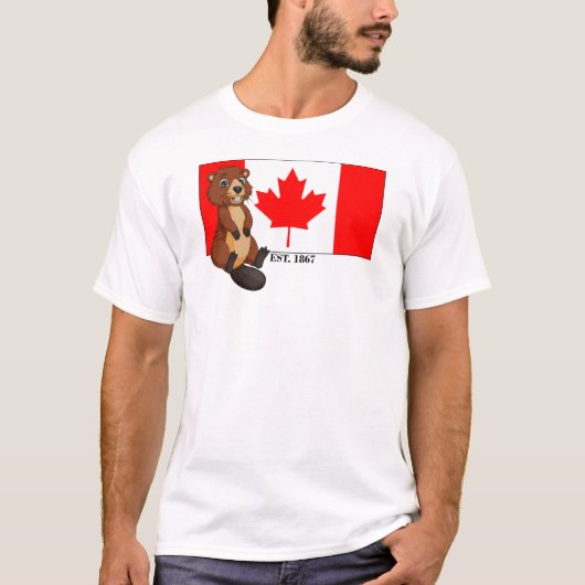 Kanada Day Est. 1867 Flagge und Biber T-Shirt (Vorderseite)