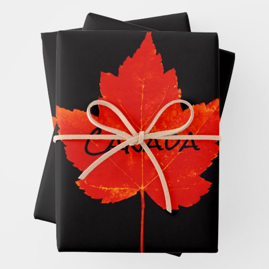 Kanada Day Red Black Maple Leaf Geschenkpapier Set (Beispiel)