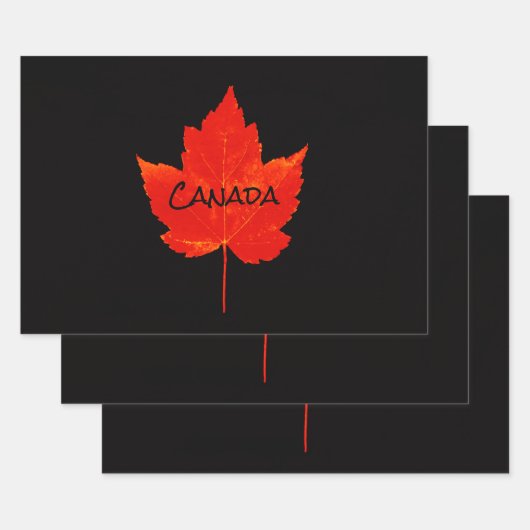 Kanada Day Red Black Maple Leaf Geschenkpapier Set (Set)