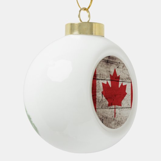 Kanada-Flagge auf altem hölzernem Korn Keramik Kugel-Ornament (Links)