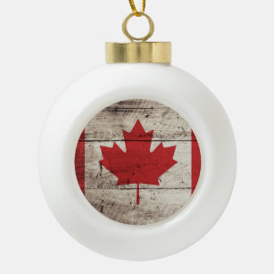 Kanada-Flagge auf altem hölzernem Korn Keramik Kugel-Ornament