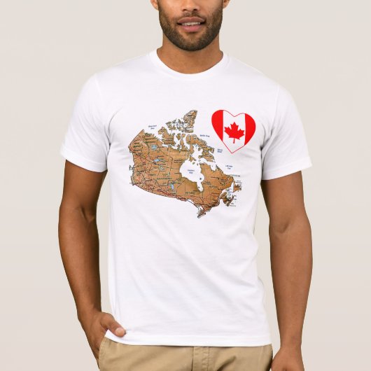 Kanada-Flaggen-Herz + Karten-T - Shirt (Vorderseite)